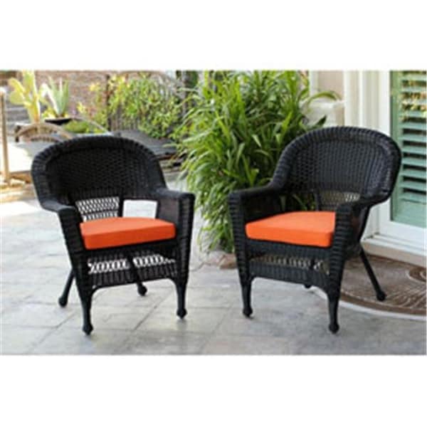 Jeco W00207-4-C-FS016-CS Black Wicker Chair with Orange Cushion - Set of 4 W00207_4-C-FS016-CS - main